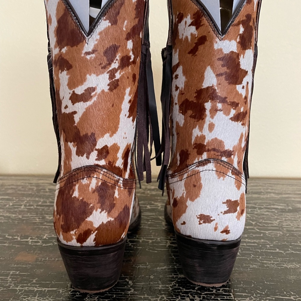 TONY LAMA White Brown Rust Cow Pony Print Calf Hair Western Cowgirl Leather Boot - Picture 8 of 16